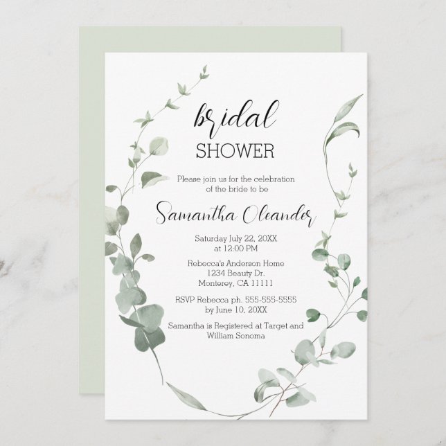 Elegant Eucalyptus Greenery Möhippa Inbjudningar (Fram/baksida)