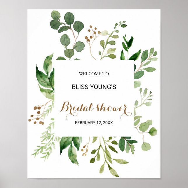 Elegant Eucalyptus Greenery Möhippa Välkommen Poster (Framsidan)