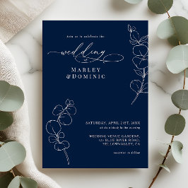 Elegant Eucalyptus Greenery Navy Blue Wedding Inbjudningar