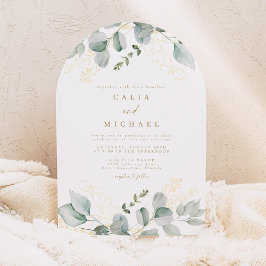 Elegant Eucalyptus Greenery och Guld Bröllop Arch Inbjudningar