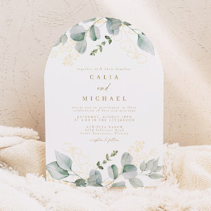 Elegant Eucalyptus Greenery och Guld Bröllop Arch Inbjudningar