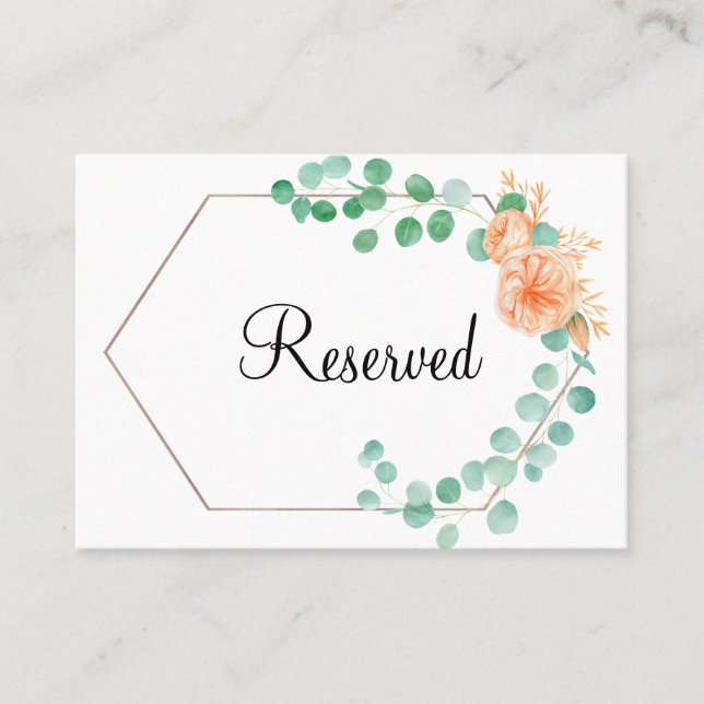 Elegant Eucalyptus Greenery Peach Blommigt Placeringskort (Framsida)