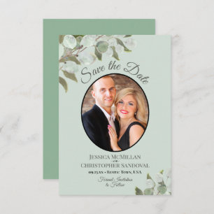 Elegant Eucalyptus Greenery & Photo Mint Bröllop Spara Datumet