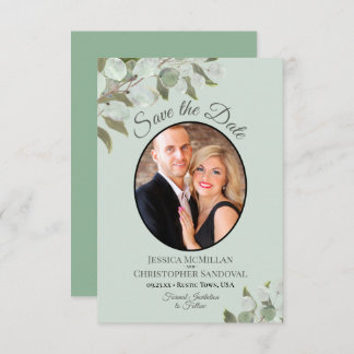 Elegant Eucalyptus Greenery & Photo Mint Bröllop Spara Datumet