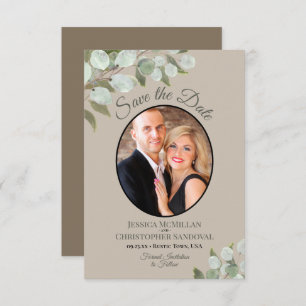 Elegant Eucalyptus Greenery & Photo Tan Bröllop Spara Datumet