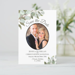Elegant Eucalyptus Greenery & Photo White Bröllop Spara Datumet