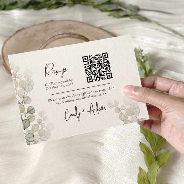 Elegant Eucalyptus Greenery Qr Code Bröllop OSA Kort (Skapare uppladdad)