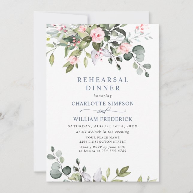 Elegant Eucalyptus Greenery Rehearsal Dinner Invit Inbjudningar (Framsida)