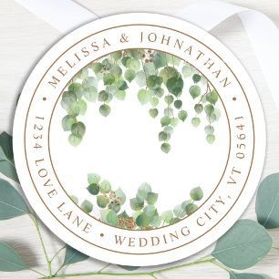 Elegant Eucalyptus Greenery Returadress Runt Klistermärke