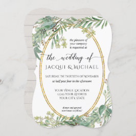Elegant Eucalyptus Greenery Rustic Wood Watercolor Inbjudningar