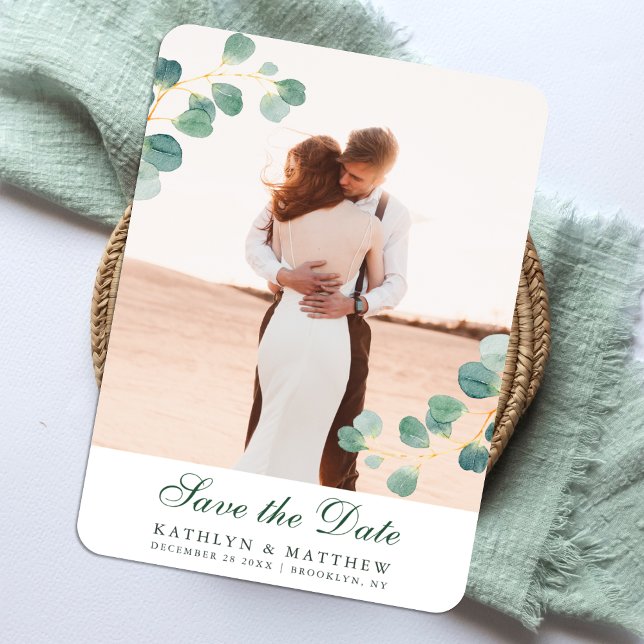 Elegant Eucalyptus Greenery Save Date Bröllop Magnet (Skapare uppladdad)