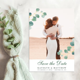 Elegant Eucalyptus Greenery Save Date Bröllop Magnetisk Inbjudningskort