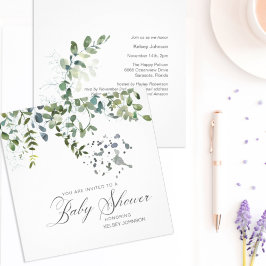 Elegant Eucalyptus Greenery Script Baby Shower Inbjudningar