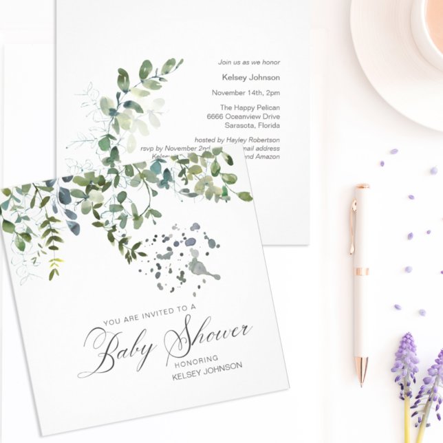 Elegant Eucalyptus Greenery Script Baby Shower Inbjudningar (Skapare uppladdad)