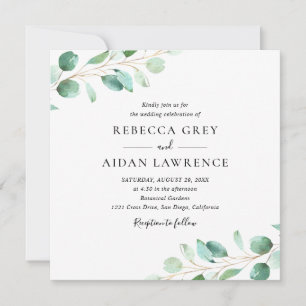 Elegant Eucalyptus Greenery Square Bröllop Inbjudningar