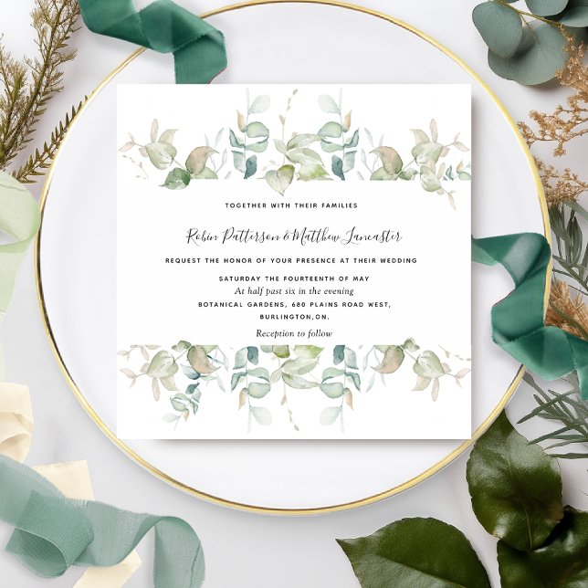 Elegant Eucalyptus Greenery, Square Bröllop Inbjudningar (Skapare uppladdad)