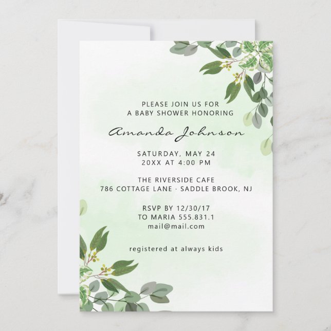 Elegant Eucalyptus Greenery Succuly Baby Shower Inbjudningar (Framsida)