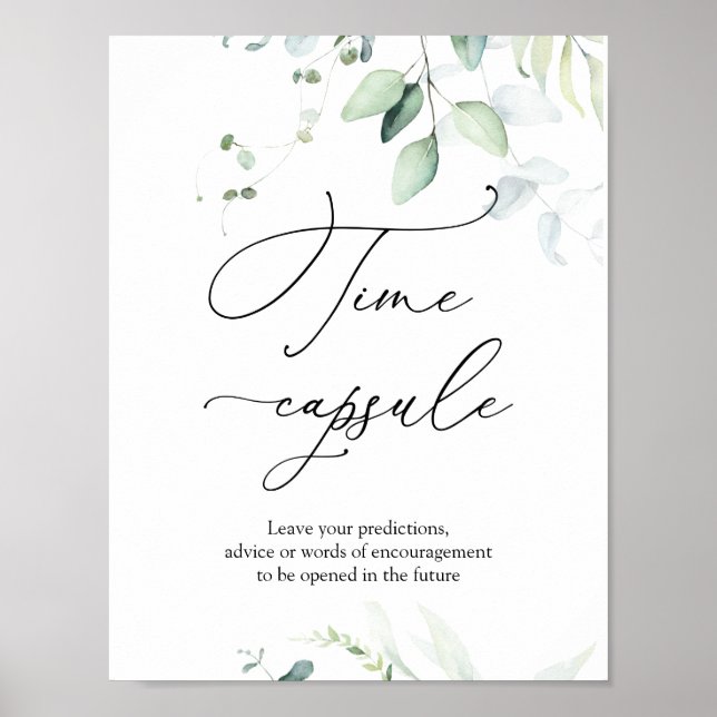 Elegant Eucalyptus Greenery Time Capsule-tecken Poster (Framsidan)