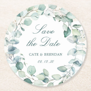 Elegant Eucalyptus Greenery Wandeine Spara datum Underlägg Papper Rund