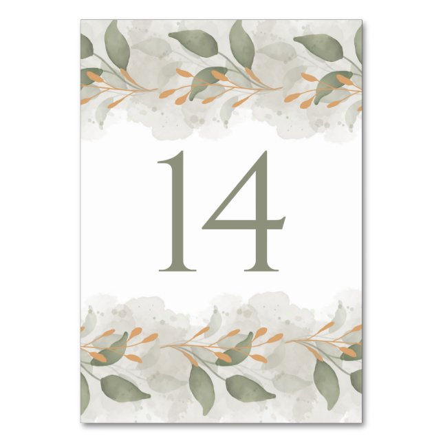 Elegant Eucalyptus Greenery Watercolor Wedding  Bordsnummer (Framsidan)