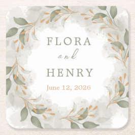 Elegant Eucalyptus Greenery Watercolor Wedding Pap Underlägg Papper Kvadrat