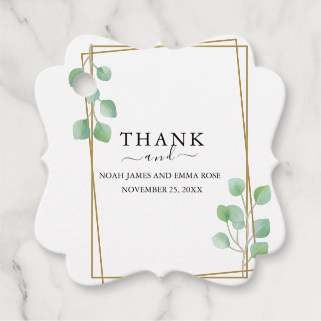 Elegant Eucalyptus Greenery Wedding Gåvor Etiketter (Framsida)