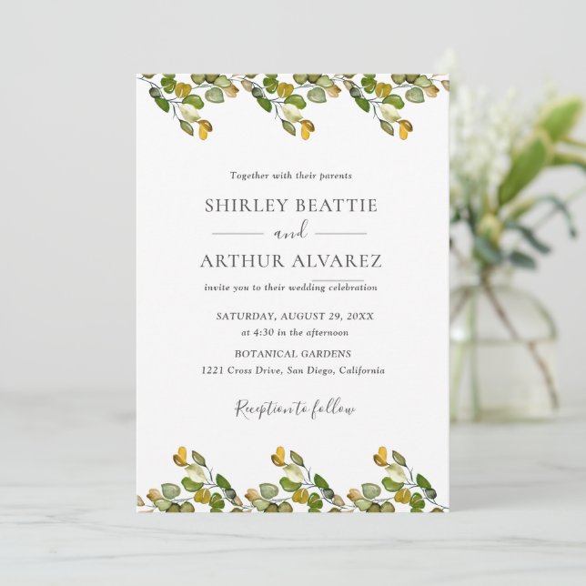 Elegant Eucalyptus Greenery Wedding Inbjudningar (Stående Fram)
