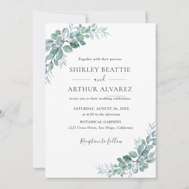 Elegant Eucalyptus Greenery Wedding Inbjudningar (Framsida)