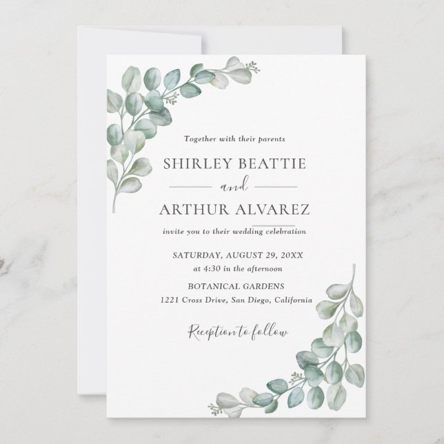 Elegant Eucalyptus Greenery Wedding Inbjudningar (Framsida)