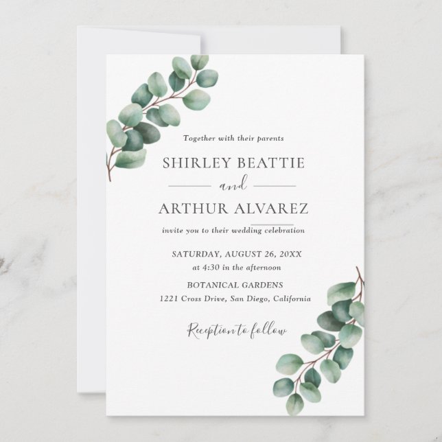 Elegant Eucalyptus Greenery Wedding Inbjudningar (Framsida)