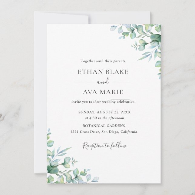 Elegant Eucalyptus Greenery Wedding  Invitation Inbjudningar (Framsida)