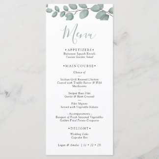 Elegant Eucalyptus Greenery Wedding Menu Card Meny