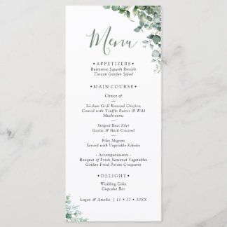 Elegant Eucalyptus Greenery Wedding Menu Meny