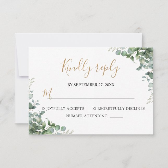 Elegant  Eucalyptus Greenery Wedding OSA Kort (Framsida)