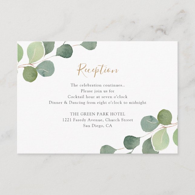 Elegant Eucalyptus Greenery Wedding Reception Tilläggskort (Framsida)