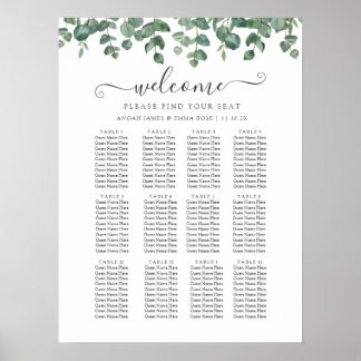 Elegant Eucalyptus Greenery Wedding Seating Chart Poster