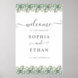 Elegant Eucalyptus Greenery Wedding Welcome sign Poster