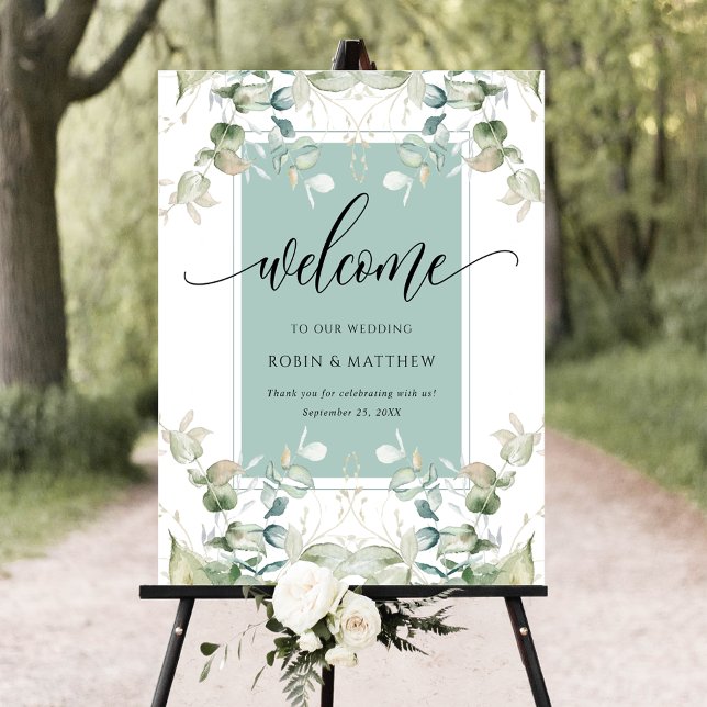 Elegant Eucalyptus Greenery Welcome, Grönt, Sign Poster (Skapare uppladdad)