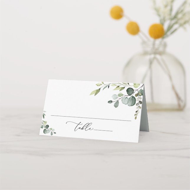 Elegant Eucalyptus Grey Foltyte Card Placeringskort (Framsida)