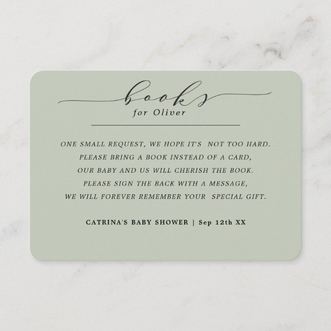 Elegant Eucalyptus Grönt Bokar för begäran om Baby Tilläggskort (Framsida)