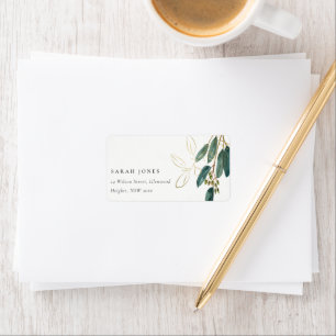 ELEGANT EUCALYPTUS GRÖNT GULD FOLIAGE ADRESS LABE ADRESSETIKETT