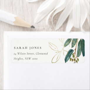 ELEGANT EUCALYPTUS GRÖNT GULD FOLIAGE ADRESS RETURADRESS ETIKETT