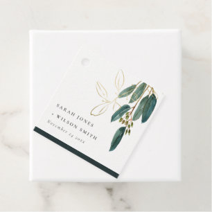 ELEGANT EUCALYPTUS GRÖNT GULD FOLIAGE BRÖLLOP GÅVOR ETIKETTER