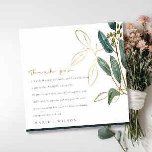 ELEGANT EUCALYPTUS GRÖNT GULD FOLIAGE BRÖLLOP TACK KORT
