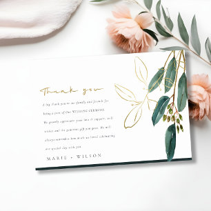 ELEGANT EUCALYPTUS GRÖNT GULD FOLIAGE BRÖLLOP TACK KORT