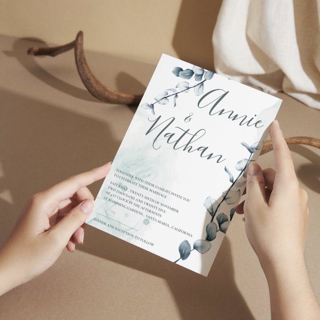 Elegant Eucalyptus Grönt Löv Botaniska Bröllop Inbjudningar (Elegant Eucalyptus Green Leaves Botanical Wedding Invitation)