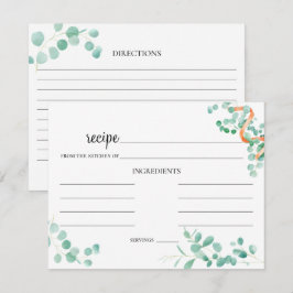 Elegant Eucalyptus Grönt Peach Bröllop Recept Card Anteckningskort