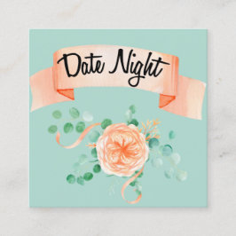 Elegant Eucalyptus Grönt Peach Date Natt Card Fyrkantigt Visitkort