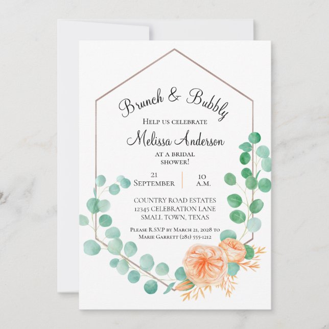 Elegant Eucalyptus Grönt Peach Möhippa Brunch (Framsida)