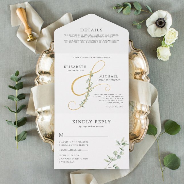 Elegant Eucalyptus Guld Ampersand Bröllop (Skapare uppladdad)